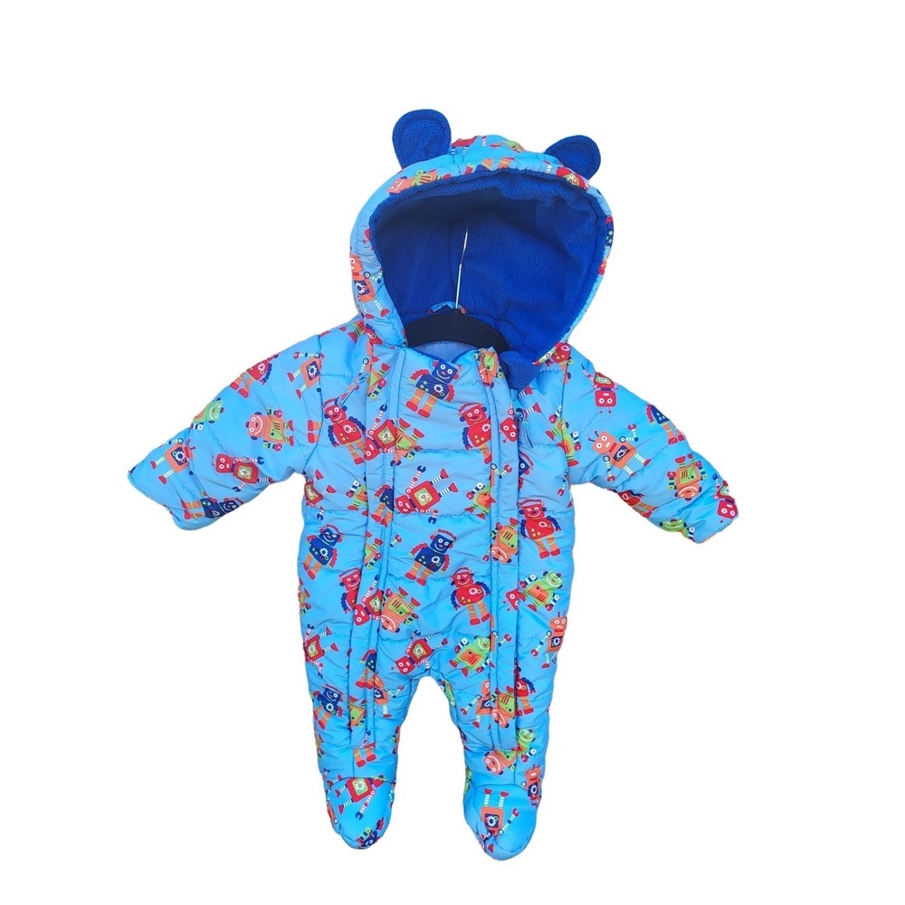 Wippette Kids Snowsuit 3/6 Months Long Sleeve Zipper Front Robots 1 Piece